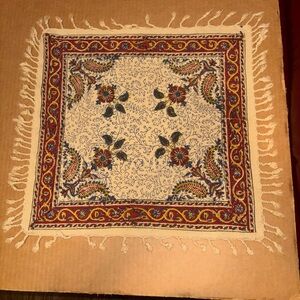 Vintage Persian Ghalamkar Hand Block Printed Cotton Tablecloth 15.5” X 15”